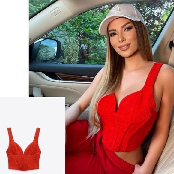 ZARA TEXTURED CORSET TOP RED BUSTIER NWT - Picture 2 of 5
